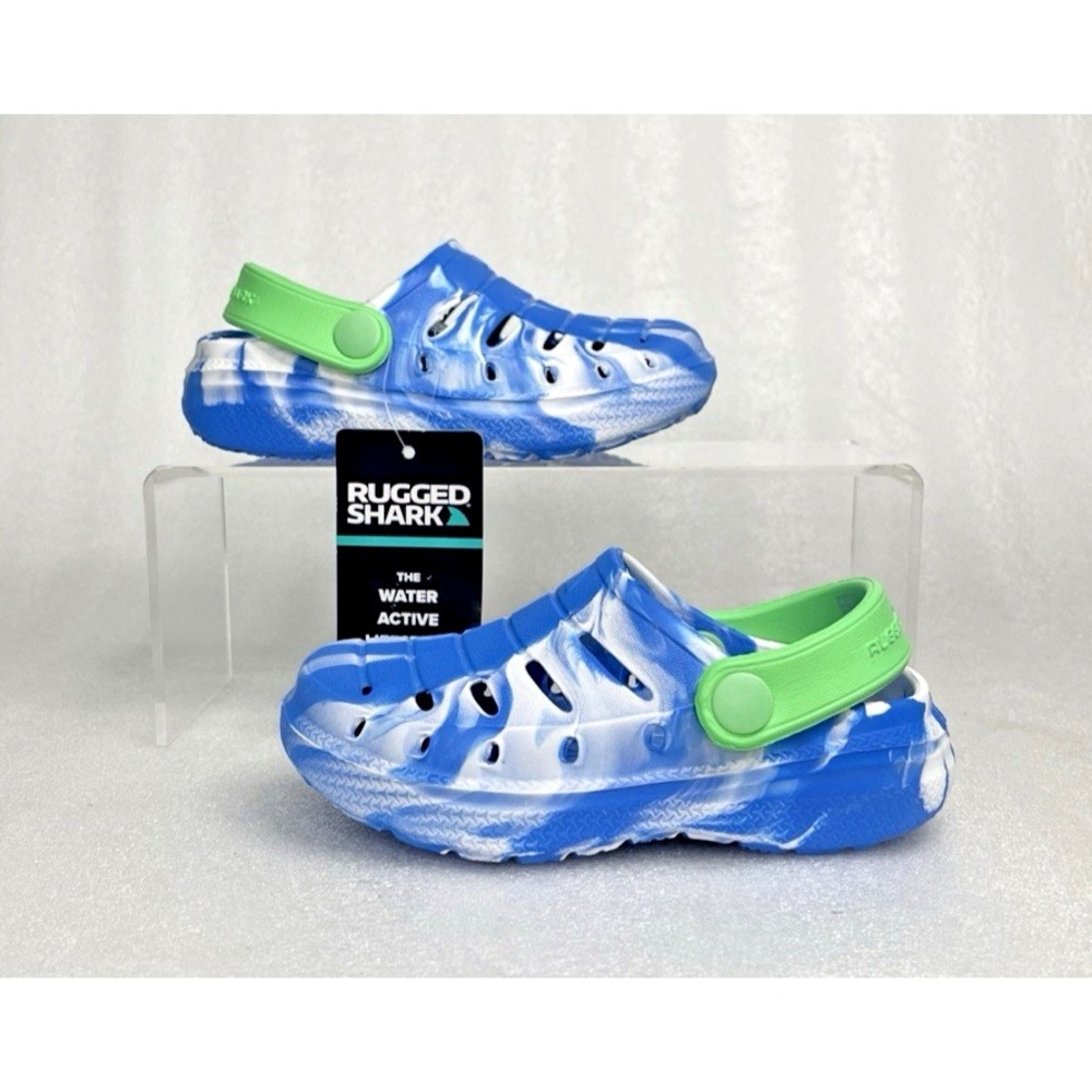 Rugged Shark Eva Clogs Lightweight Slip on Blue Green Toddler Boys Size 8 NEW